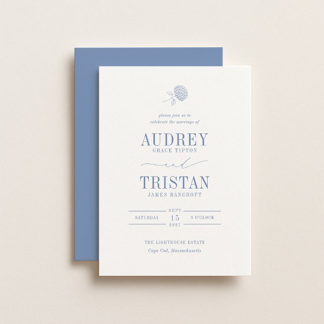 Invitation MARIAGE Fleurs Bleues HYDRANGEA (Créateur téléchargé)
