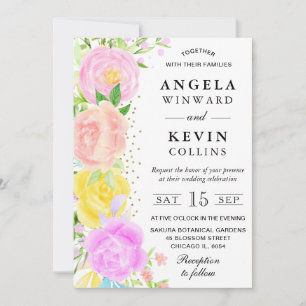 Invitation Mariage Fleurs Boho Orange Rose et Jaune