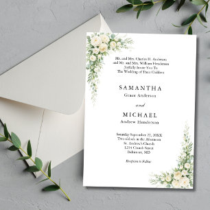 Invitation Mariage Fleurs Crème Blanche Noms des Deux Parents