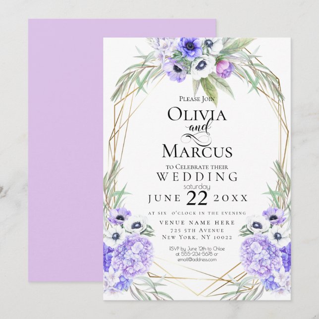 Invitation Mariage | Fleurs d'anémones violettes (Devant / Derrière)