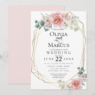 Invitation Mariage   Fleurs d'aquarelle de pivoine rose bébé