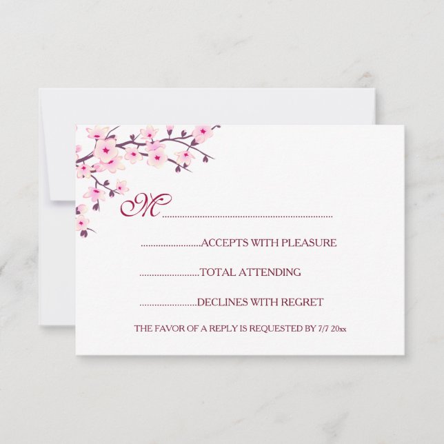 Invitation Mariage Fleurs de Cerisier Rose Blanc RSVP (Devant)