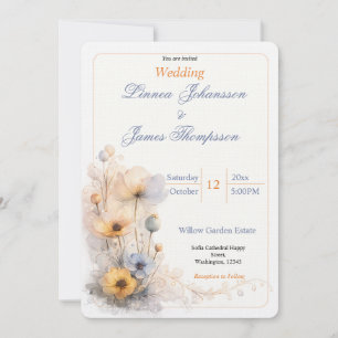 Invitation Mariage Fleurs de Champ Automnales Perles Beige At