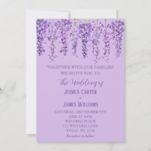 Invitation Mariage Fleurs de Glycine Mauve Aquarelle Violette