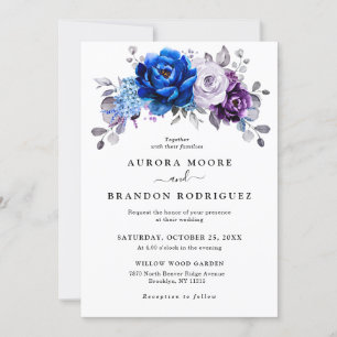 Invitation Mariage Fleurs de Lilas Violet Bleu Royal