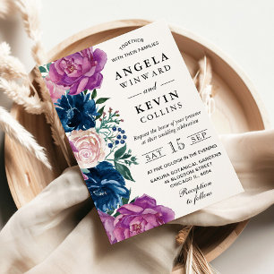 Invitation Mariage Fleurs de Nuit et Violet Aquarelle