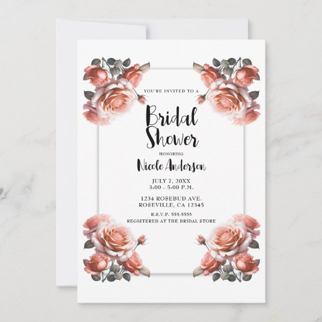 Invitation Mariage Fleurs de Pêcher Corail Délicat  (Devant)