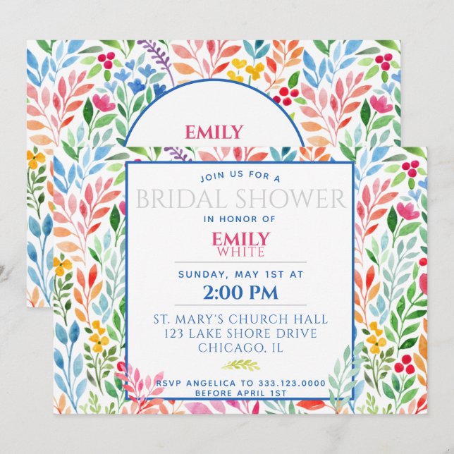 Invitation Mariage Fleurs de Printemps Aquarelle Shower de Fi (Devant / Derrière)
