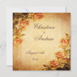 Invitation Mariage Fleurs de Roses Vintage Damask Shabby Chic