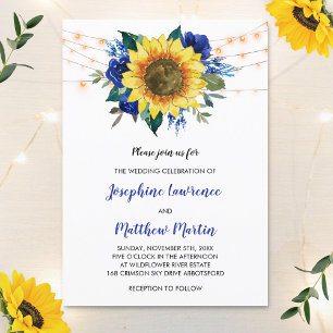 Invitation Mariage Fleurs de Tournesol Rose Bleu Lumières