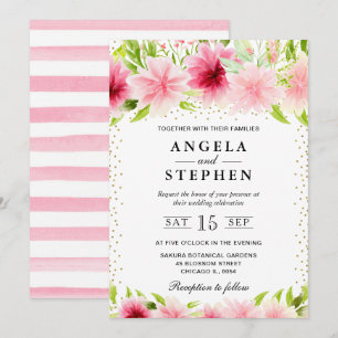 Invitation Mariage Fleurs d'Été Rose Aquarelle