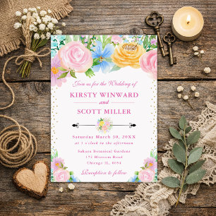 Invitation Mariage Fleurs d'Été Rose et Jaune