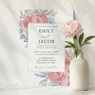Invitation Mariage Fleurs d'Eucalyptus Rose Aquarelle