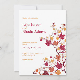 Invitation Mariage Fleurs Feuilles Bourgeons Séchés d'Érable