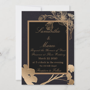 Invitation Mariage Fleurs Métalliques Modernes et Élégantes