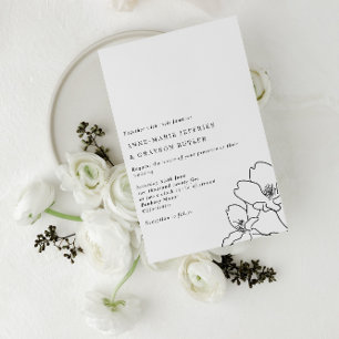 Invitation Mariage Fleurs noires et blanches à trait simple