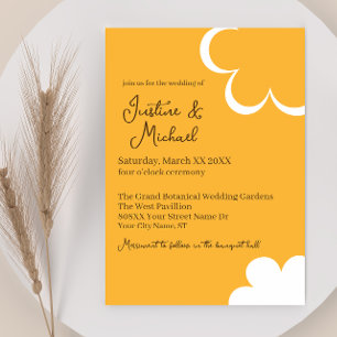 Invitation Mariage Fleurs Rétro Orange et Blanc