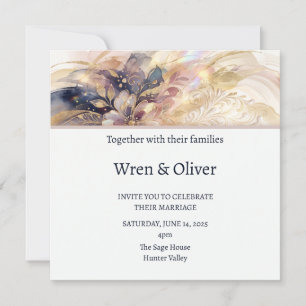Invitation Mariage Fleurs Rose Navy