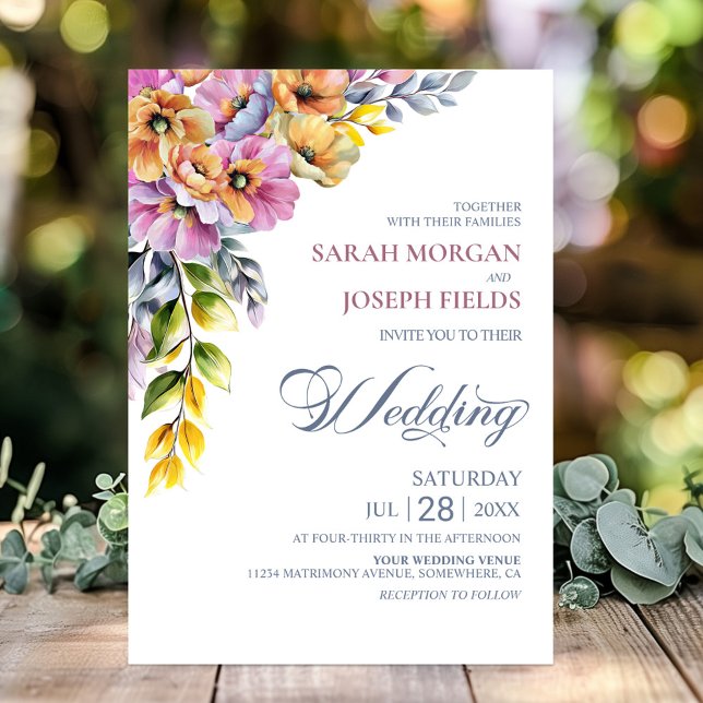 Invitation Mariage Fleurs Roses et Orange (Créateur téléchargé)