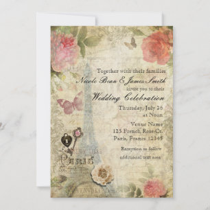 Invitation Mariage Fleurs Roses Roses Pink Vintage Paris Cade
