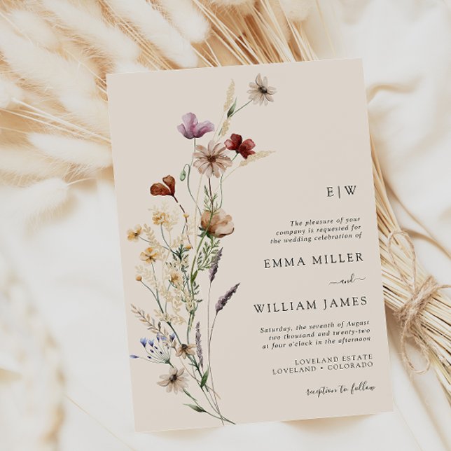 Invitation Mariage Fleurs Sauvages Bohème Moderne (Elegant Boho Wildflowers Wedding Invitations by Painted Paperie
)