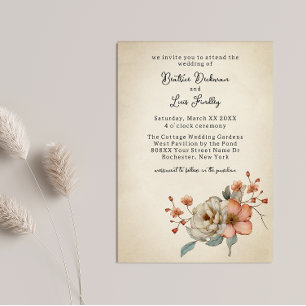 Invitation Mariage Fleurs Sauvages Cottagecore sur Parchemin 