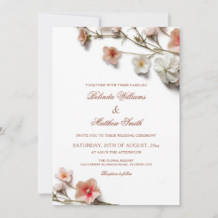 Invitation Mariage Fleurs Sauvages Roses Blanches 3D