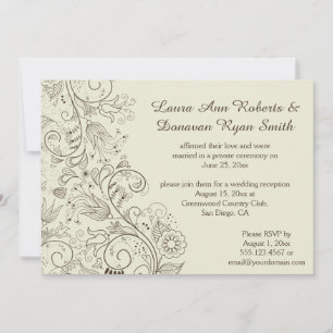 Invitation Mariage Fleurs Tourbillonnées Esquissées en Brun s