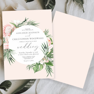 Invitation Mariage Fleurs Tropicales Cercle Blush Aquarelle