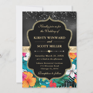 Invitation Mariage Fleurs Tropicales Prépa Or Noir