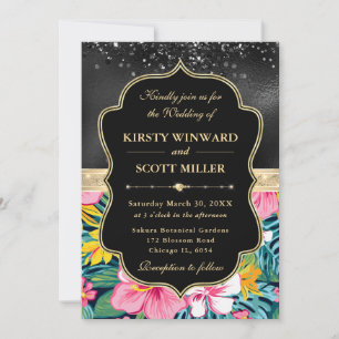 Invitation Mariage Fleurs Tropicales Prépa Or Noir