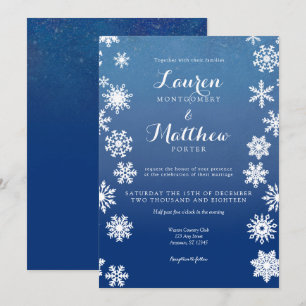 Invitation Mariage flocon de neige d'hiver blanc et marine