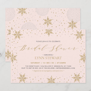 Invitation Mariage Flocon de Neige d'Hiver Rose et Or Baignoi