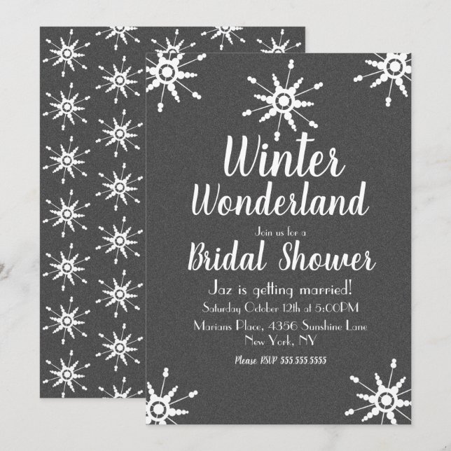 Invitation Mariage Flocon de Neige Gris (Devant / Derrière)