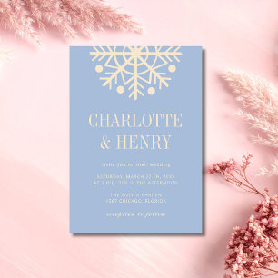 Invitation Mariage Flocon de Neige Simple Champagne et Bleu P