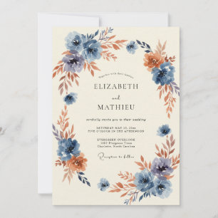 Invitation Mariage Floraison Automnale Bleue