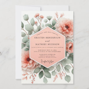 Invitation Mariage Floraison Botanique Corail Rosé