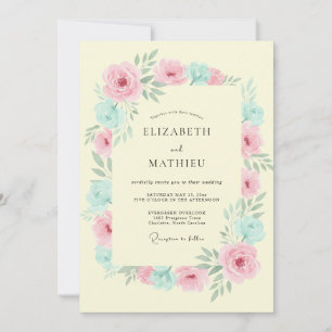 Invitation Mariage Floraison Botanique Rose Pêche
