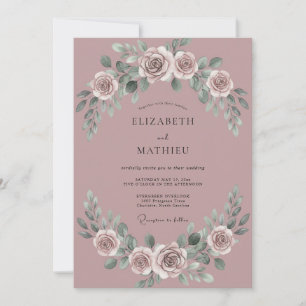 Invitation Mariage Floraison Botanique Rose Rougeâtre
