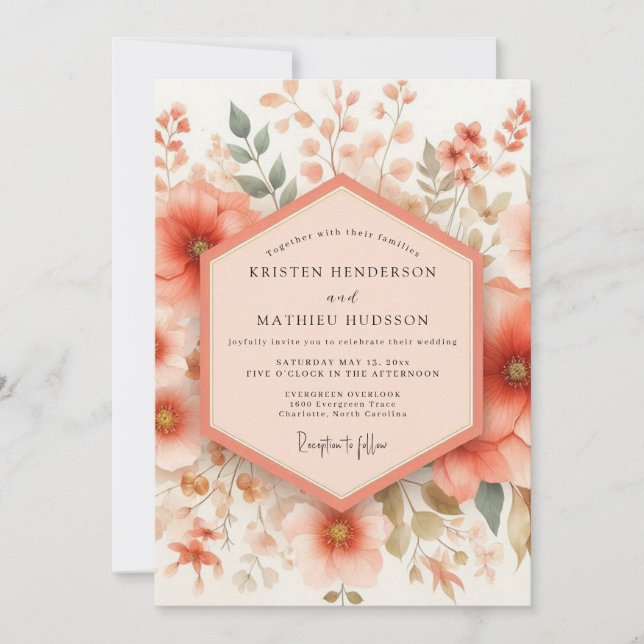 Invitation Mariage Floraison de Corail (Devant)