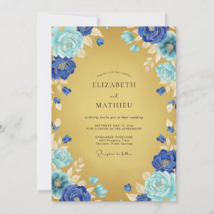 Invitation Mariage Floraison Ethérée Bleu Cobalt