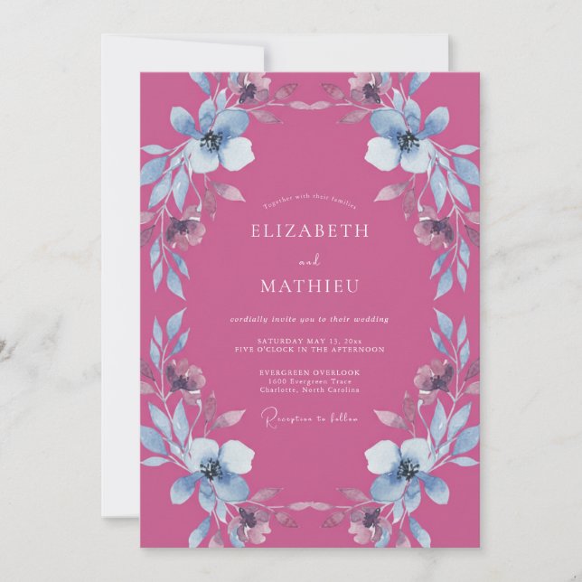 Invitation Mariage Floraison Éthérée Fuchsia (Devant)
