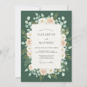 Invitation Mariage Floraison Ethérée Vert Forêt