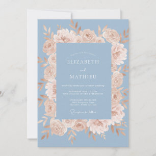 Invitation Mariage Floraison Romantique Bleu Pêche