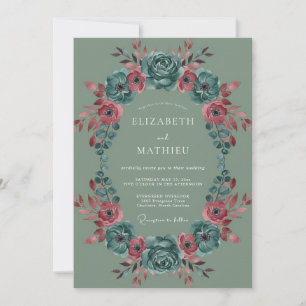Invitation Mariage Floraison Verdoyante Vert Sauge