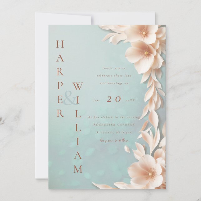 Invitation mariage floral 3d moderne (Devant)