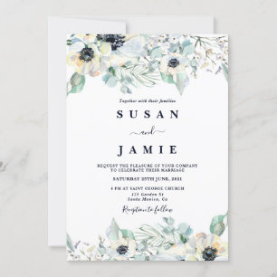 Invitation mariage floral à aquarelle d'anémone