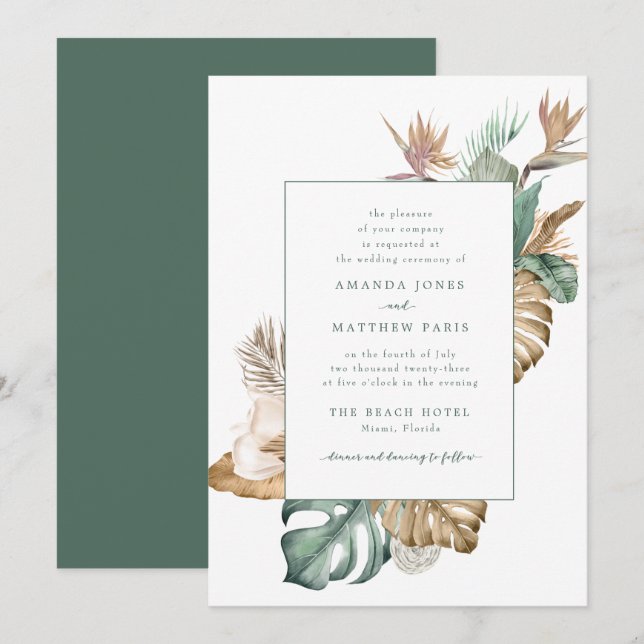 Invitation Mariage floral à feuilles tropicales Destination d (Devant / Derrière)