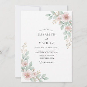 Invitation Mariage Floral à Fleur de Pêcher Rose