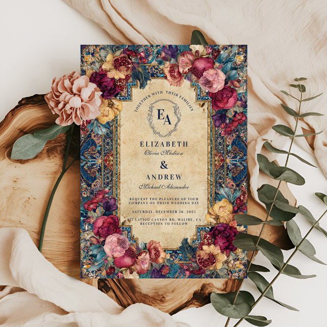 Invitation Mariage Floral à la grenade méditerranéenne (Créateur téléchargé)
